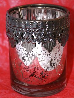 Teelichthalter Glas silberfarbend Metalleinsatz