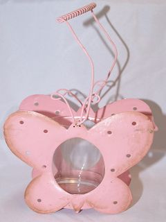 Teelichthalter Hänger in rosa Schmertterling Metall Glas