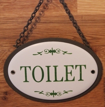 Schild aus Metall "TOILET" grüne Schrift H: 5 x 11,5 cm
