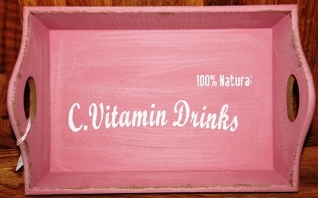 Holz Tablett "C. Vitamin Drinks" shabby rosa ca. 23x15x5 cm