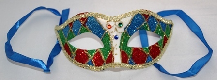 Maske venezianisch - gold/grün//rot/blau mit Bindeband