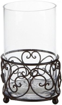 Glas-Vase mit Metallumrandung dunkelrost H20/D13 cm