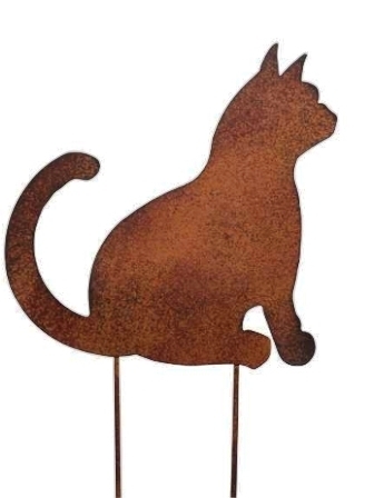 Katze für Blumentopf und Gartenstecker Stab aus Edelrost Metall Katzenwäsche