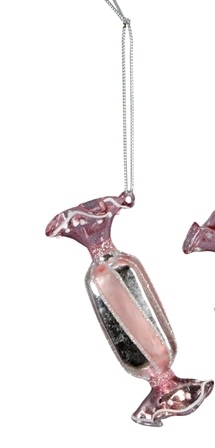 Hänger Anhänger Glas "Bonbon" rosa-silber länglich Weichnachten 3x9 cm