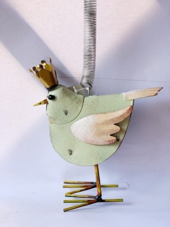 Vogel "Zaunkönig" Metall an Feder 16x6x16/10 cm zartgrün