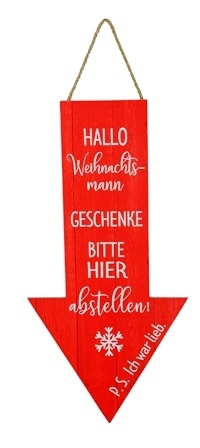 Schild z.Hg. aus MDF-Holz "Hallo Weihnachtsmann" 30xH60+15 cm Kordel