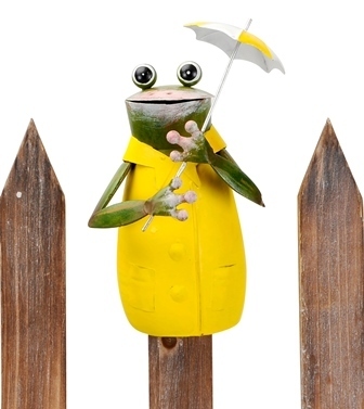 Zaunfigur Zaunhocker "Frosch gelb Regenjacke Schirm rechts" 11x8,5xH18 cm