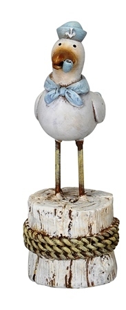 Möwe auf Pfahl mit Pfeife im Schnabel und Halstuch 7,5x5xH14 cm