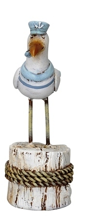 Möwe auf Pfahl mit Pfeife im Schnabel und Ringelshirt 7,5x5xH14 cm