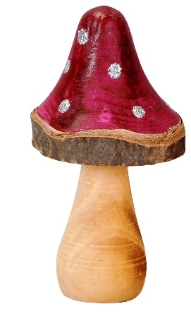 Pilz Holz mit auberginefarbenden Deckel mit Goldpunkten spitz D6,5xH9 cm