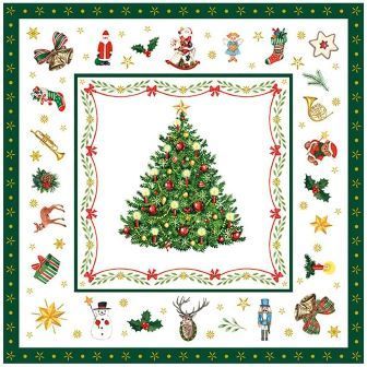 Servietten "Christmas Evergreen White" grüner Rand 33x33 cm Ambiente