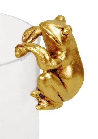 Topfhänger "Frosch in gold" Kopf runter ca. 7x5xH7cm